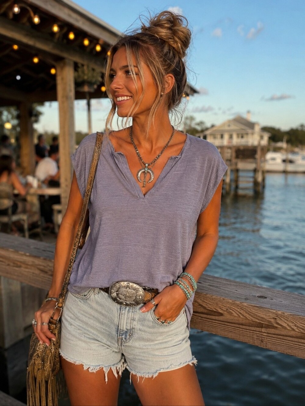 Free People Free-est Lavender V-Neck Knit Top XS Boho Coastal Western